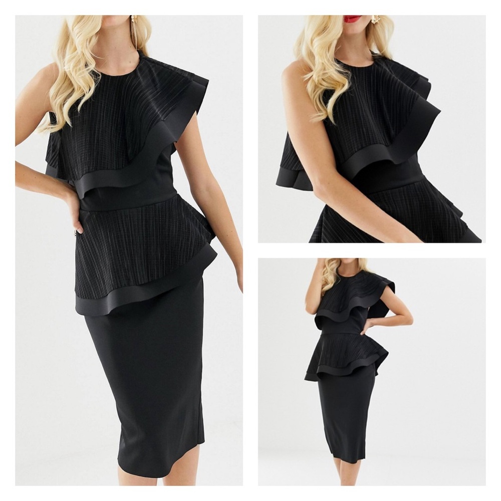 ASOS DESIGN plisse layer detail midi bodycon dress